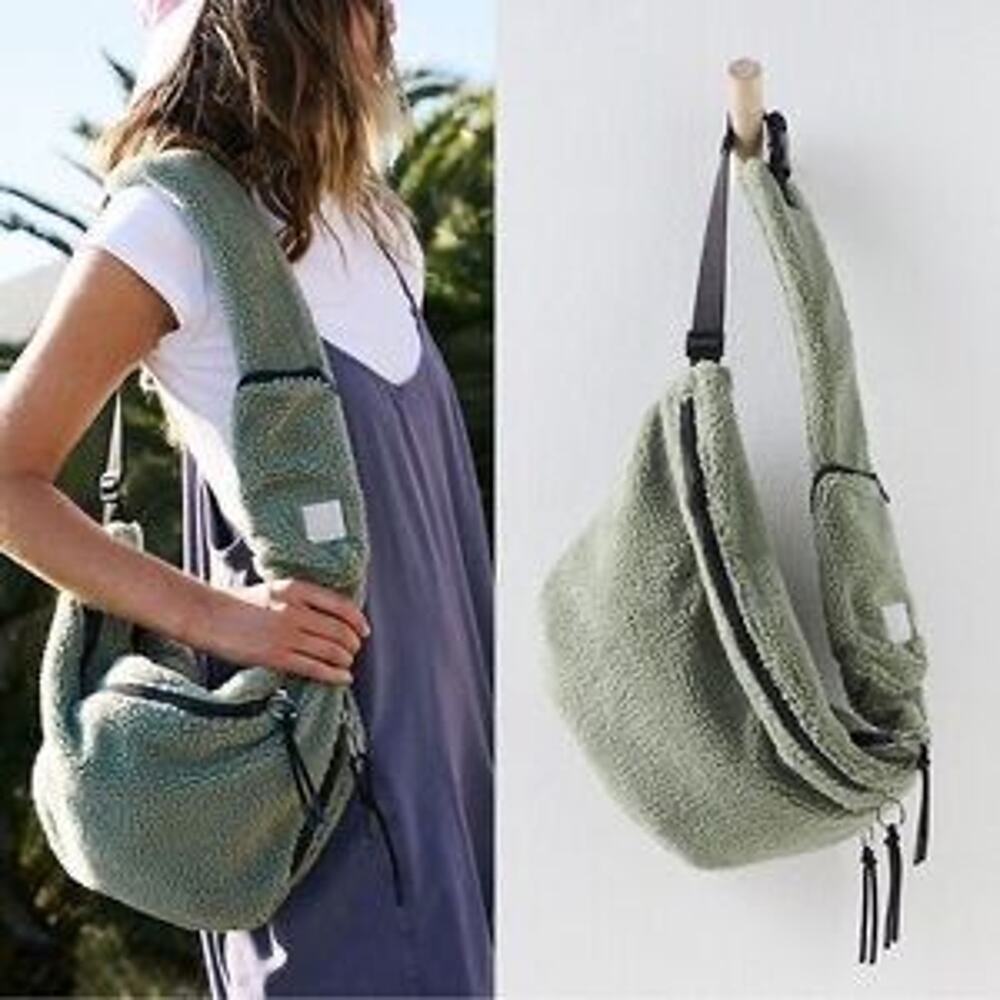 FREE PEOPLE  Overachiever Sherpa Sling Bag - Green NEW $78! - Picture 2 of 6